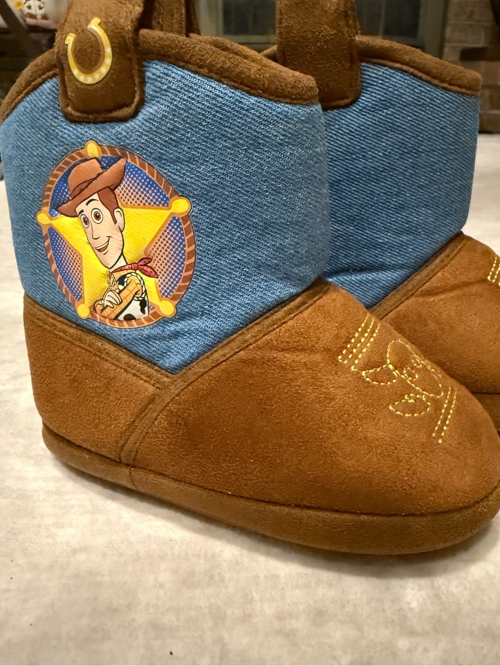 Disney Toy Story Woody Brown and Blue Cowboy Boots Kids Slippers